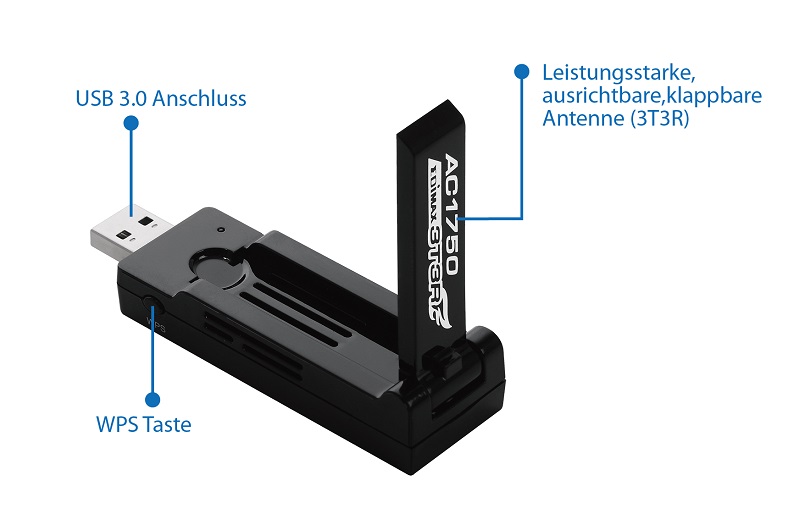 Edimax EW-7833UAC AC1750 Dual-Band Wi-Fi USB 3.0 Adapter with 180-degree Adjustable Antenna