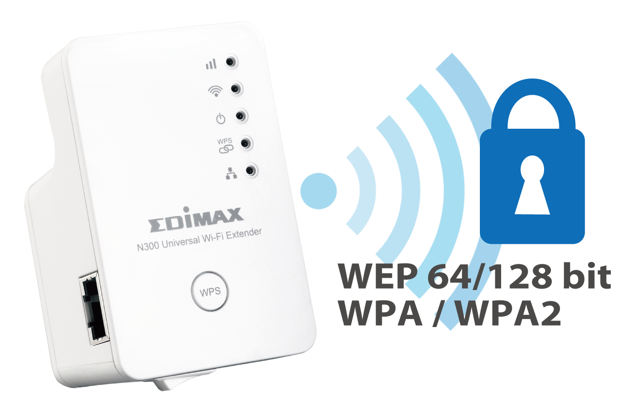 Edimax EW-7438RPn N300 Universal Smart Wi-Fi Extender/Access Point EW-7438RPn V2 wireless encryption: WEP 64/128 bit, WPA, WPA2