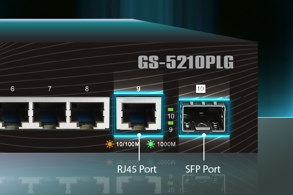 GS-5210PLG 10-Port Gigabit PoE web smart switch with both Gigabit RJ45 and SFP uplink ports