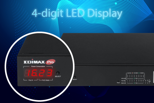 EDIMAX GS-5216PLC V2 Surveillance VLAN 16-Port Gigabit PoE+ Long Range L2 Switch with 2 Gigabit RJ45/SFP Combo Ports, 4-digit LED Display