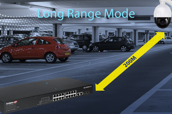 EDIMAX GS-5216PLC V2 Surveillance VLAN 16-Port Gigabit PoE+ Long Range L2 Switch with 2 Gigabit RJ45/SFP Combo Ports, Long Range Mode up to 200M