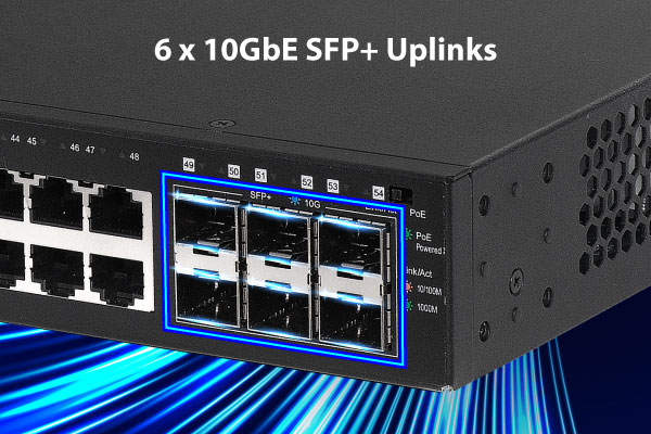 EDIMAX GS-5654PLX V2 54-Port Gigabit PoE+ Long Range Web Smart Layer 2 Switch with 6 SFP+ 10G Ports,