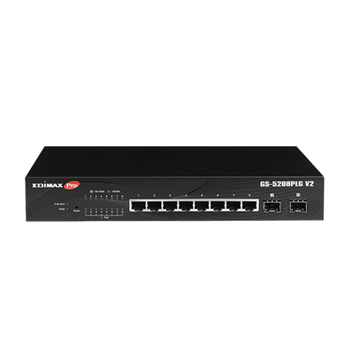 Edimax SMB GS-5208PLG V2 Long Range 8-Port Gigabit PoE+ Web Smart Switch with 2 SFP Ports