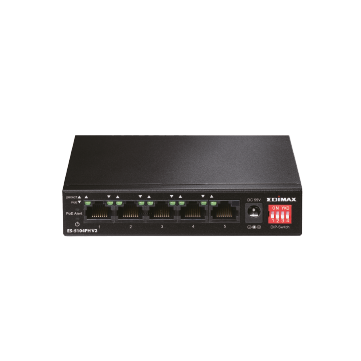 Edimax SMB ES-5104PH V2 5-Port Fast Etherent Switch with 4 PoE+ Ports, Long Range Extend, VLAN, QoS DIP Switch (Total PoE Power Budget 60W)