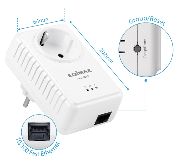 Edimax HP-5102AC 500Mbps Nano PowerLine Adapter with Group Setting Button
