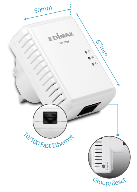 Edimax HP-5102 500Mbps Nano PowerLine Adapter with Compact Size and Group Setting Button