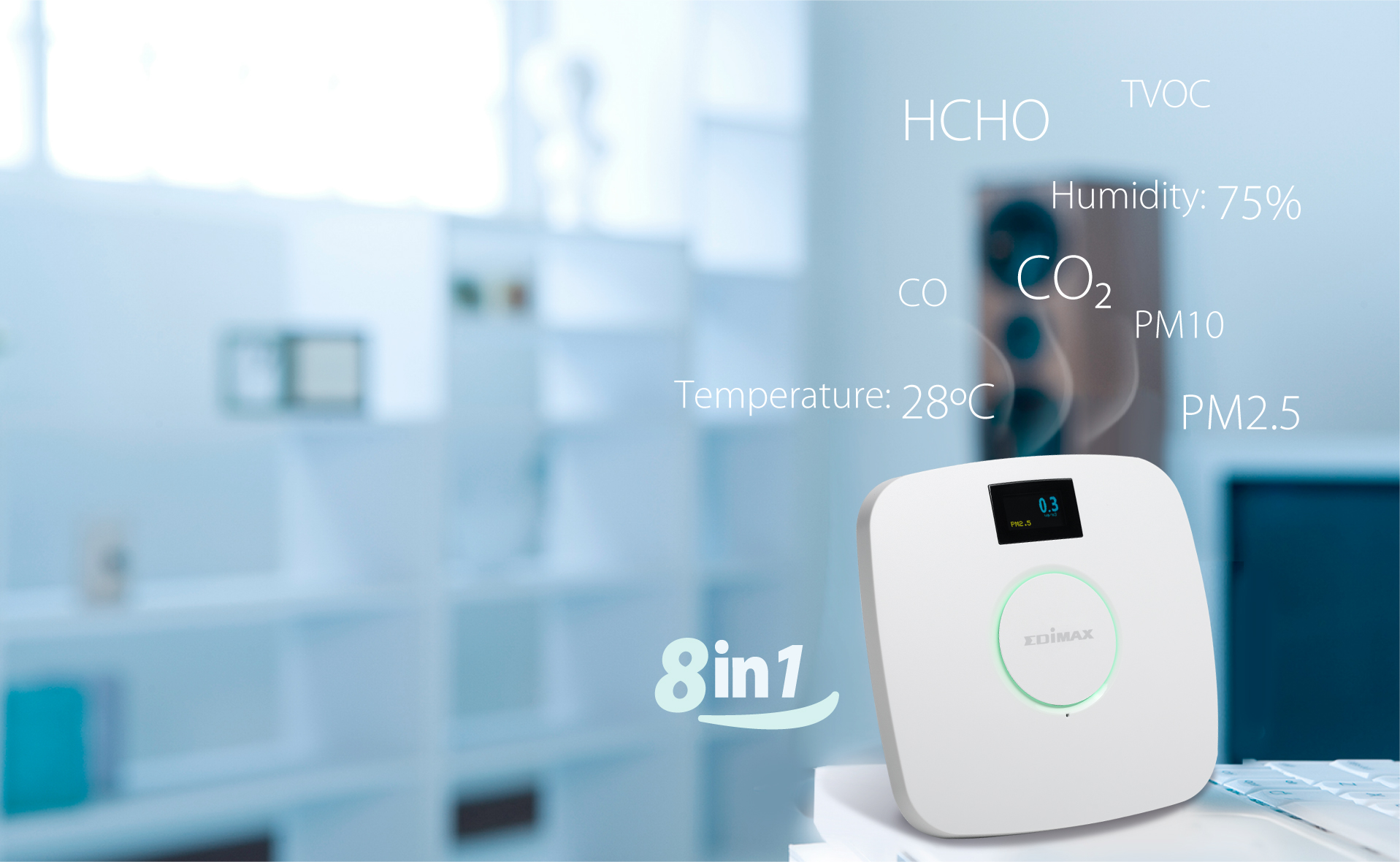 Stockage des données PM2.5 Imbomsi Détecteur de CO2 8 en 1 Fonctionne avec l'application Détecte TVOC Détecteur de CO2 humidité PM1.0 température Se connecte avec les appareils ménagers. 