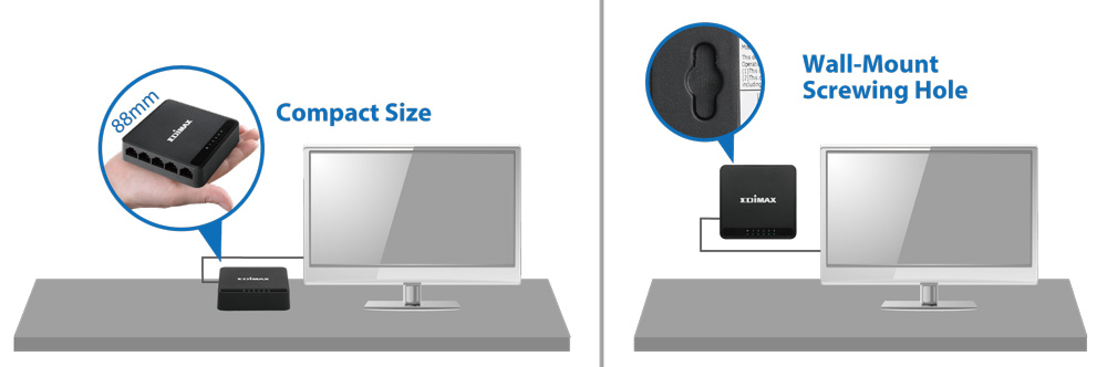 Edimax 5-Port Fast Ethernet Desktop Switch ES-3305P_V3_compact-size_wall-mount