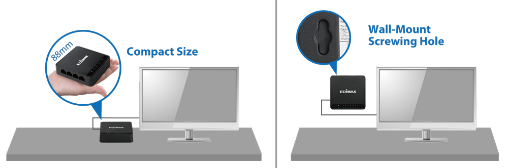 Edimax 8-Port Fast Ethernet Desktop Switch ES-3308P_V3_compact-size_wall-mount
