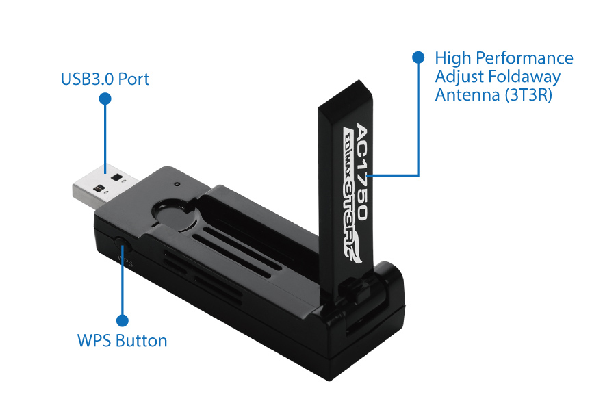 Edimax EW-7833UAC AC1750 Dual-Band Wi-Fi USB 3.0 Adapter with 180-degree Adjustable Antenna