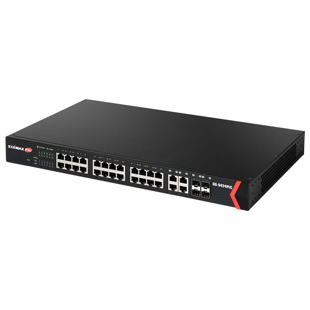 Gs 5424plc Long Range 24 Port Gigabit Poe Web Smart Switch With 4 Rj45 Sfp Combo Ports Edimax Pro Edimax