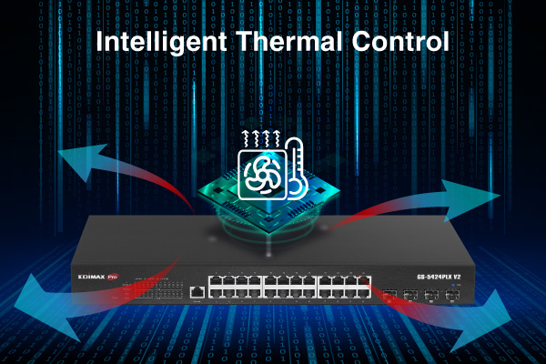EDIMAX GS-5424PLX V2 Surveillance VLAN Long Range 24-Port Gigabit PoE+ Web Smart Switch with 4 SFP+ 10G Ports, intelligent thermal detection and system cooling control