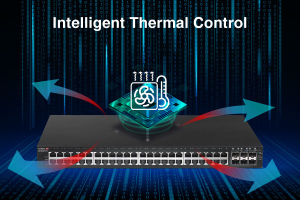 EDIMAX GS-5654PLX V2 54-Port Gigabit PoE+ Long Range Web Smart Layer 2 Switch with 6 SFP+ 10G Ports, intelligent thermal detection and system cooling control