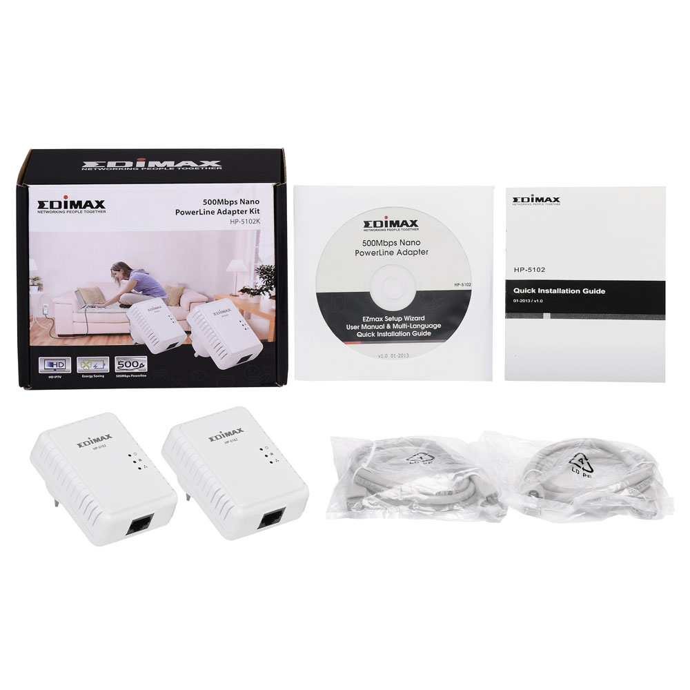 EDIMAX - PowerLine - AV500 Wi-Fi - AV500 PowerLine Wi-Fi Extender with PowerLine  Adapter Kit