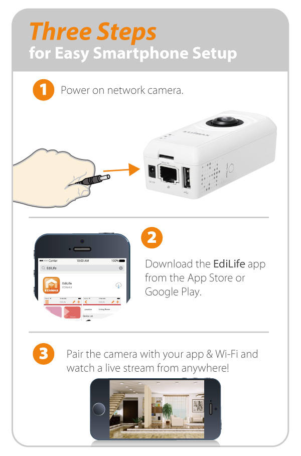 Edimax IC-5150W Smart Full HD Wi-Fi Fisheye Cloud Camera with 180-Degree Panoramic View, 3-step easy smartphone setup