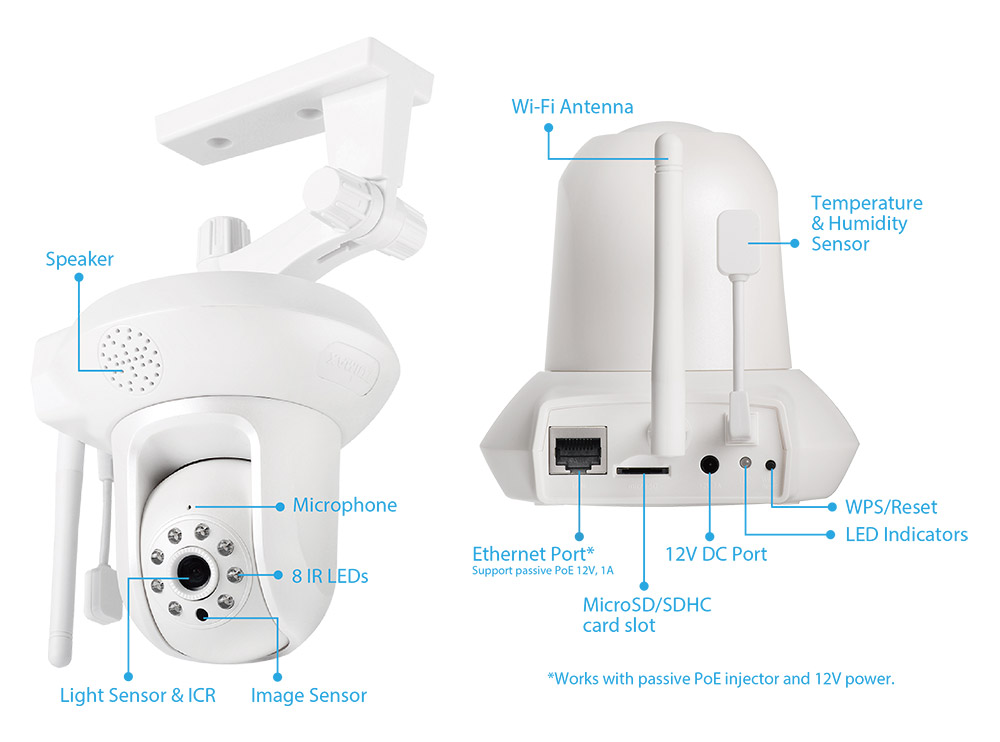 IC-7113W Smart HD Wi-Fi Pan/Tilt Network Camera with Temperature & Humidity Sensor, Day & Night, Free App Plug-n-View, 24/7 Remote Monitoring