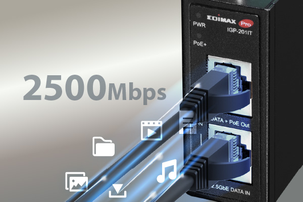 EDIMAX IGP-201IT Industrial IEEE 802.3at 2.5 Gigabit 30W PoE+ DIN-Rail Injector, High speed 2500Mbps
