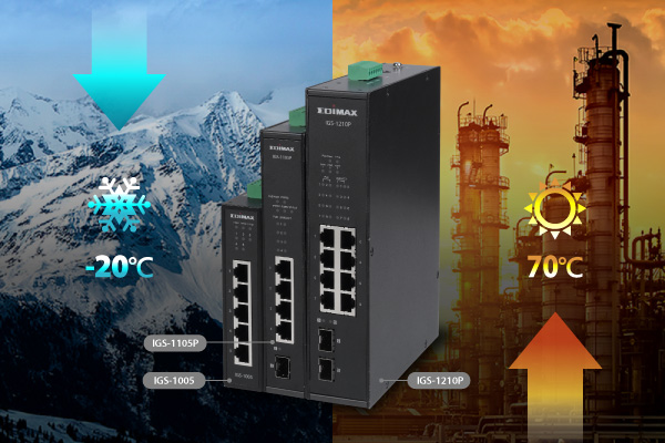 EDIMAX IGS-1105P Industrial 4-Port Gigabit PoE+ DIN-Rail Switch with 1 SFP Port, wide temperature range