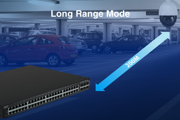 EDIMAX IGS-5654PLX Industrial Surveillance VLAN 54-port Gigabit PoE+ Long Range Web Smart Layer 2 Switch with 6 SFP+ 10G Ports, PoE long range mode, up to 200 meters