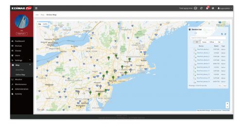 Edimax Pro SkyManage PC Intuitive Interface and graphical dashboard, Zone plan, Google Maps for AP deployment