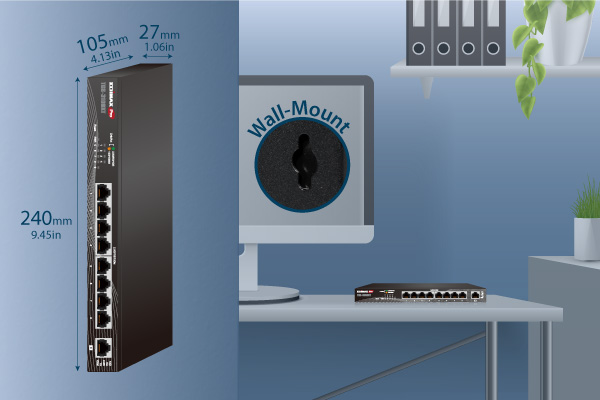 EDIMAX TGS-3109XT 9-Port 2.5 and 10 Gigabit web smart switch with flexible wall-mount and campact design